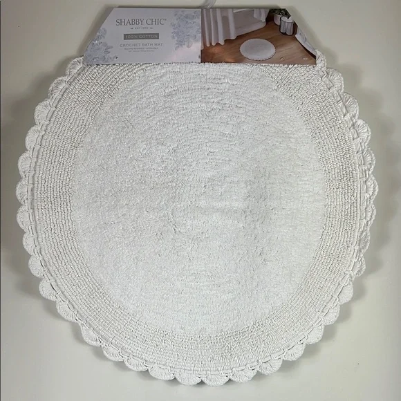 Shabby Chic Crochet Bath Mat Rug 100% Cotton White 26" Round Reversible NEW - Picture 1 of 8